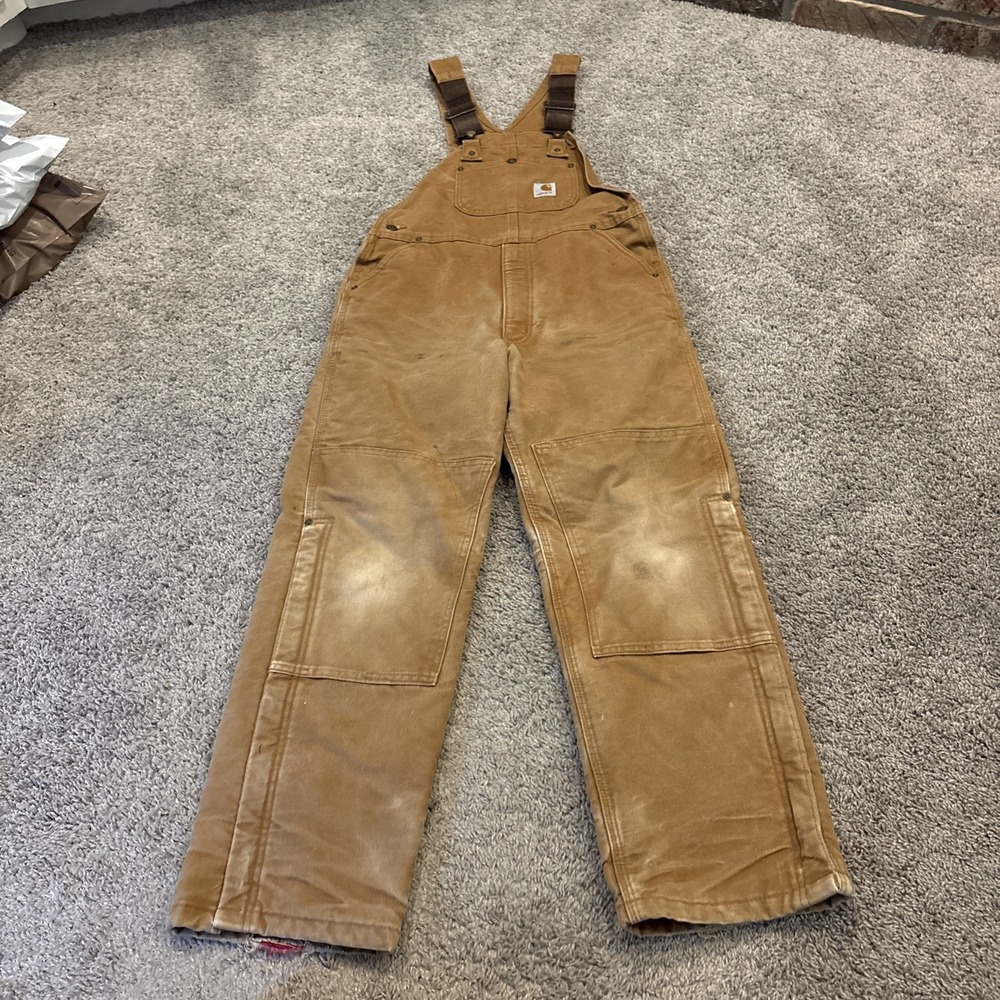 Carhartt Bib Overalls Youth XL Brown Insulated Canvas Double Knee Vintage YYR02